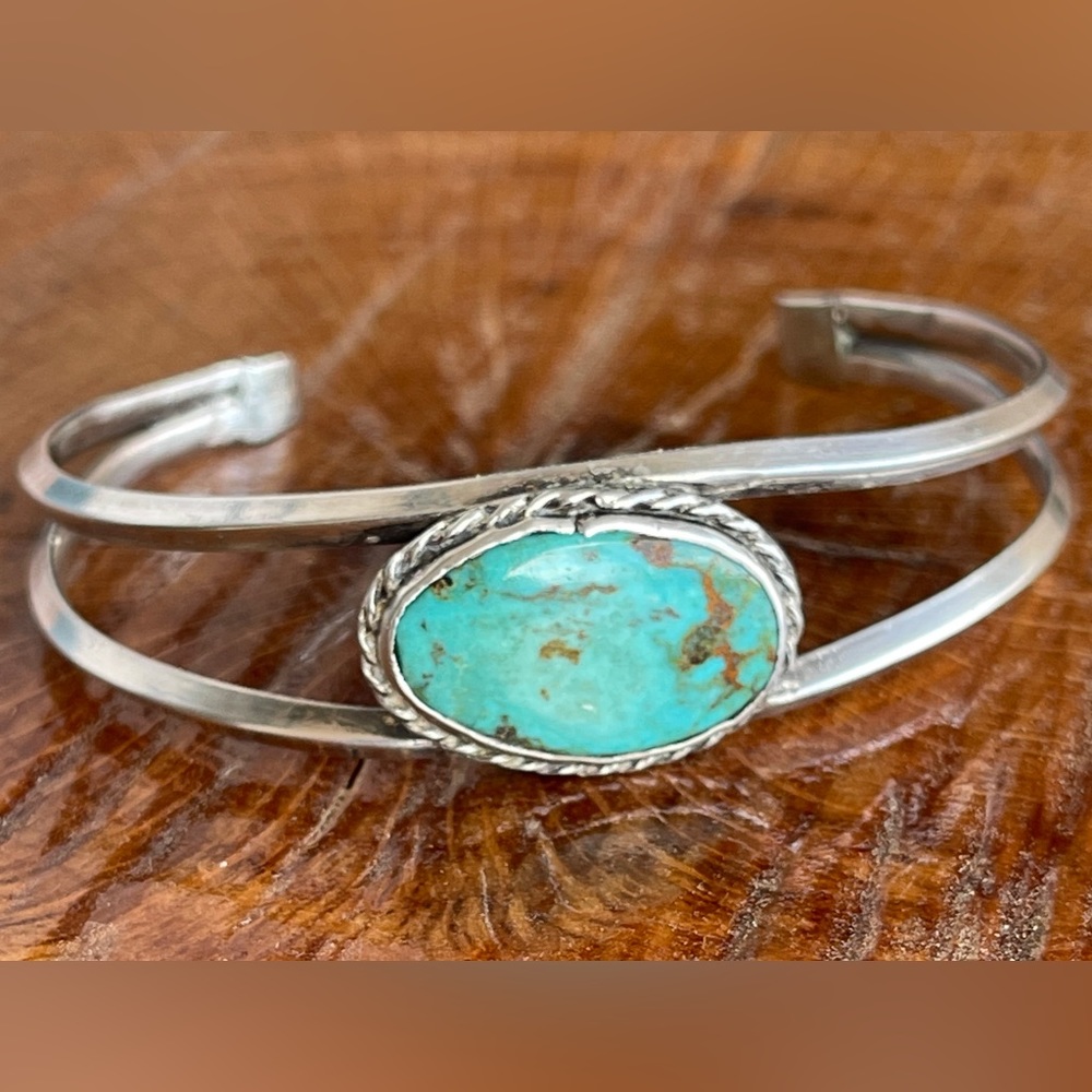 Vintage Native American Turquoise Cuff Bracelet Hallmark John Chavez Navajo